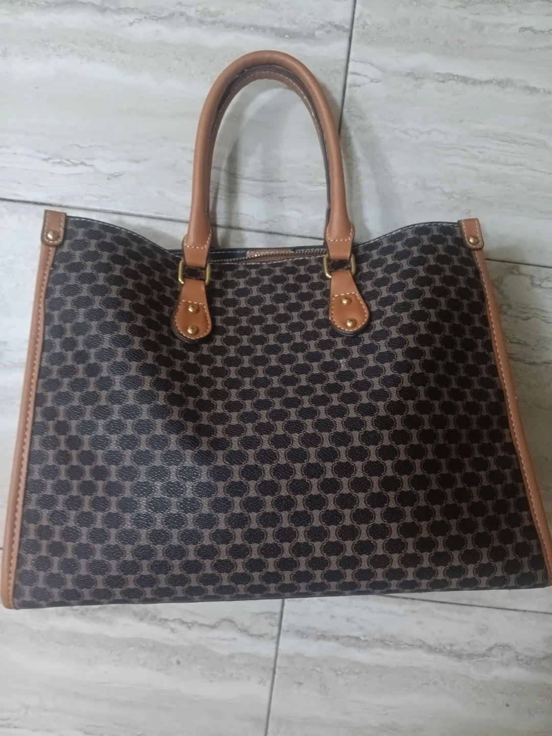 Tan and Black Pattern Tote Bag