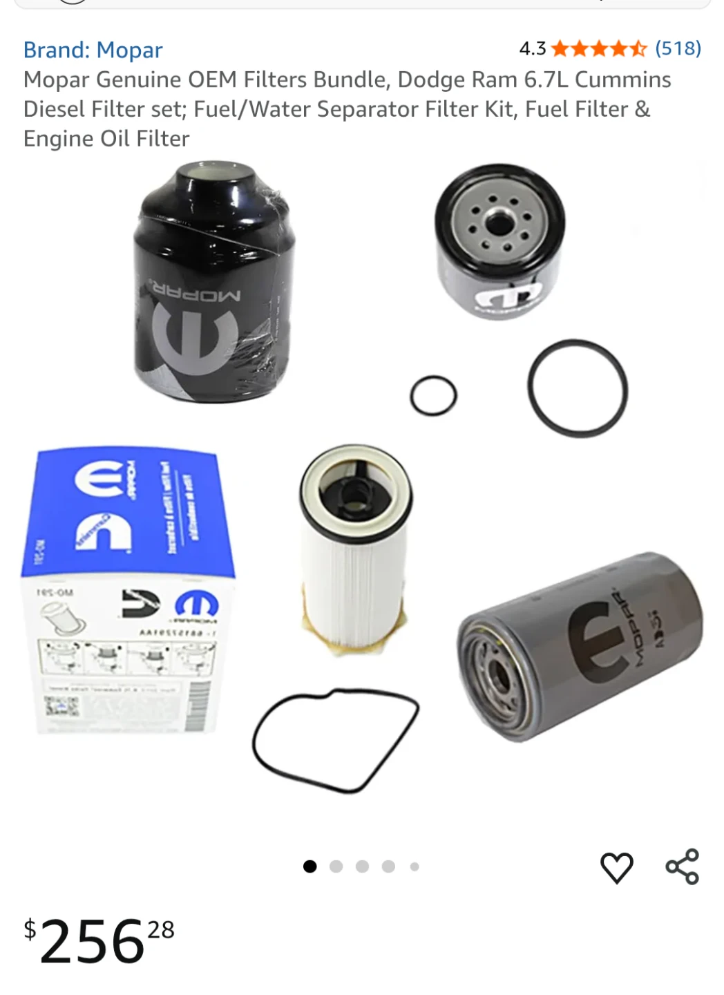 Mopar Genuine OEM Filter Set for Dodge Ram 6.7L Cummins