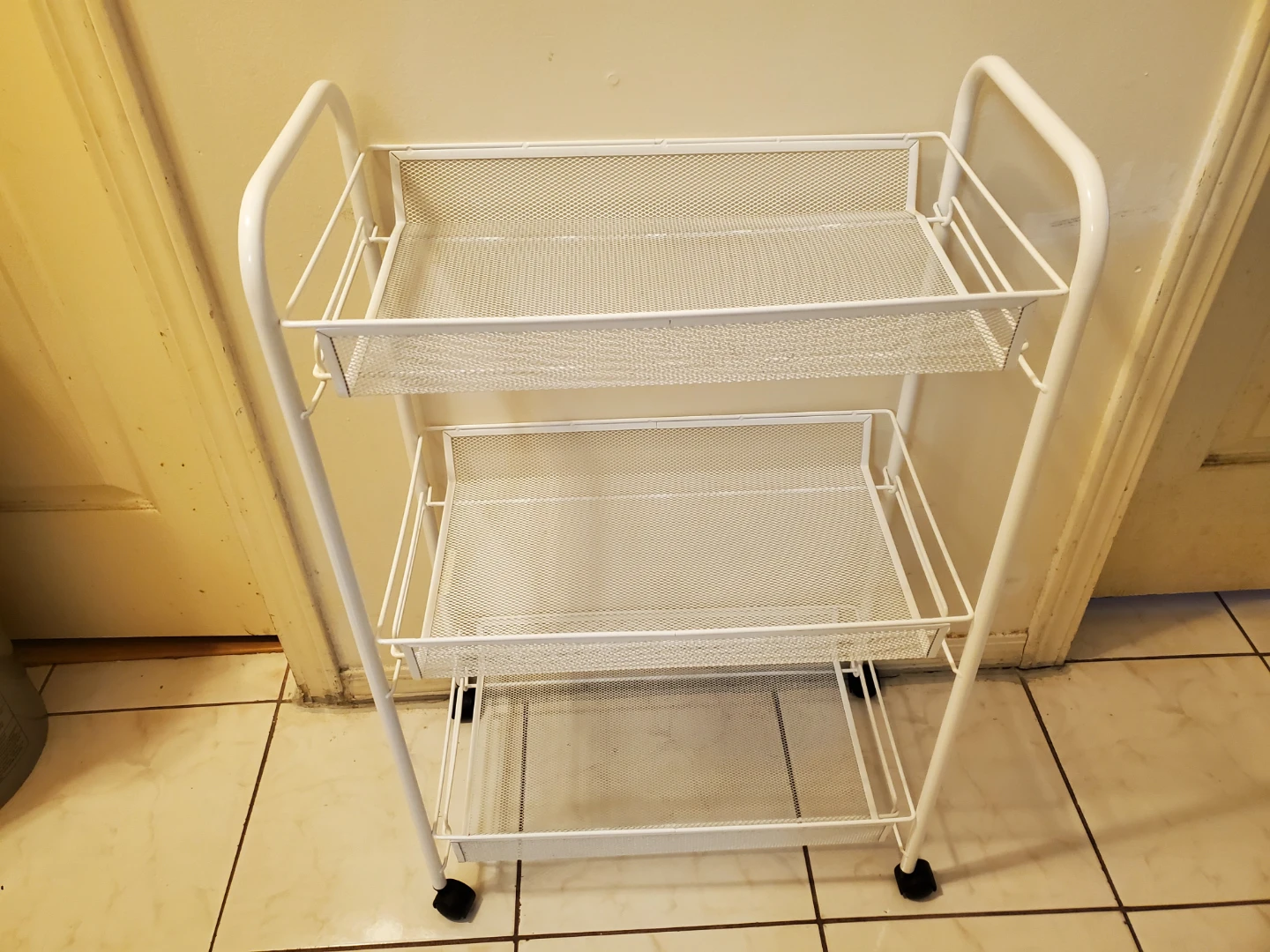 White 3-Tier Rolling Mesh Utility Cart - photo 2