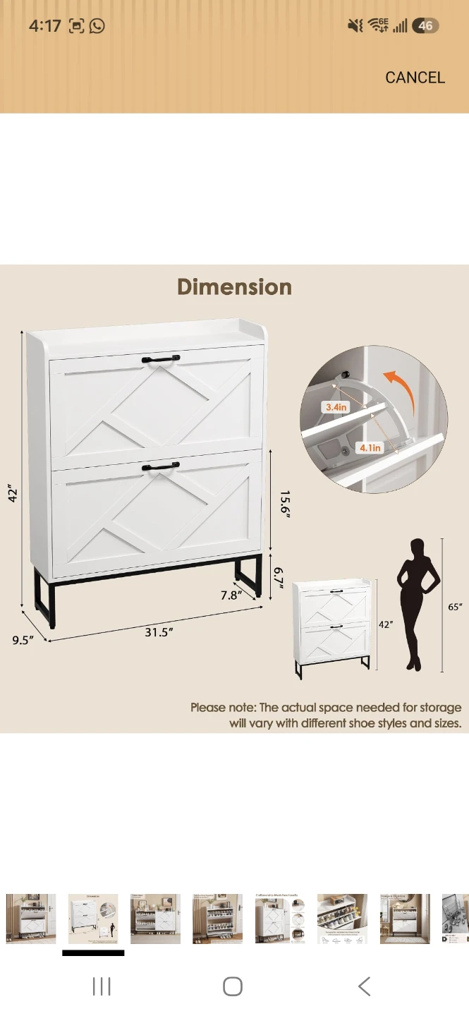Nicetree Shoe Cabinet with 2 Flip Drawers - Ivory White