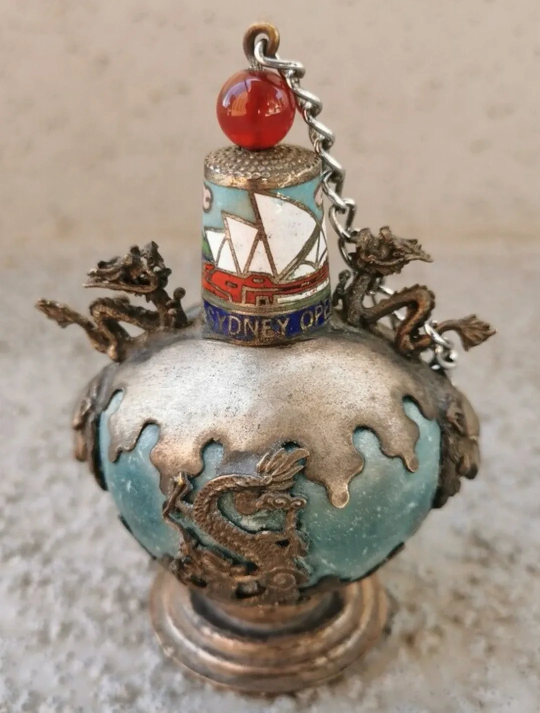 Vintage Dragon Scent Bottle Sydney Opera House Asian Decor