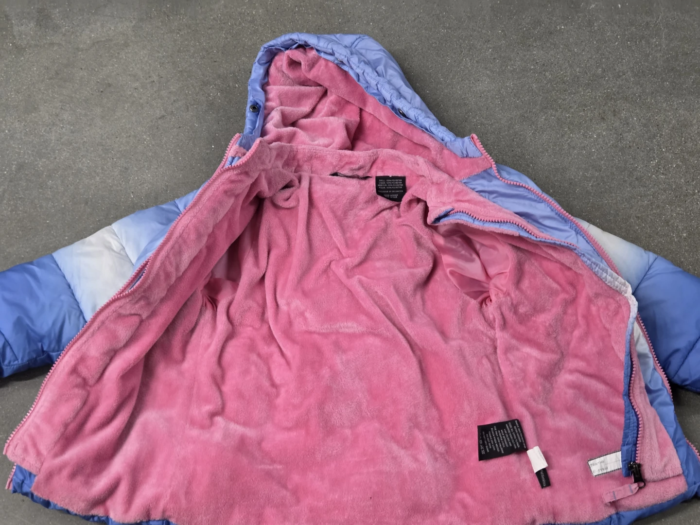 Girls Blue Ombre Puffer Jacket with Pink Fleece Lining - photo 4