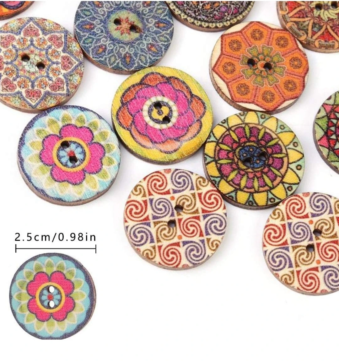 92 Piece 25mm Mandala Floral Wooden Buttons...New - photo 2