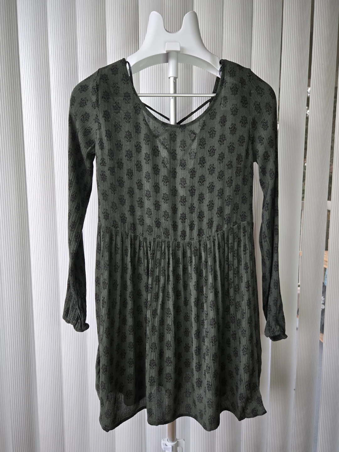 Forever 21 Patterned Mini Dress Olive Green - Size XS