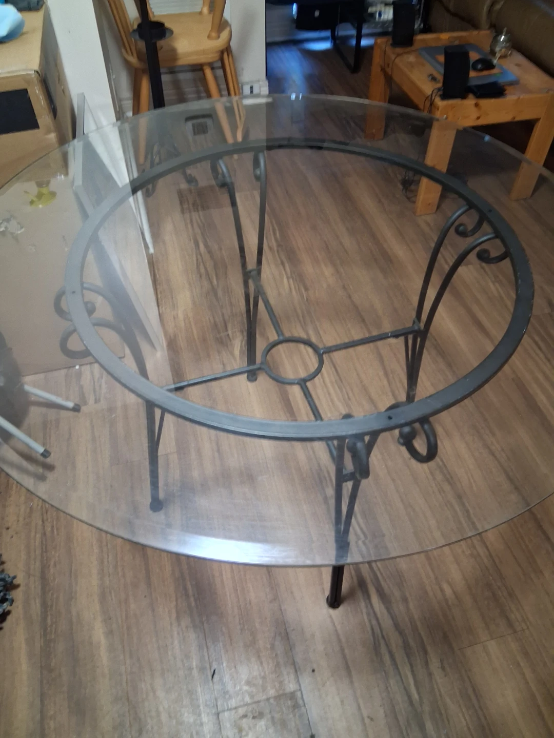 Round Glass Dining Table with Metal Base