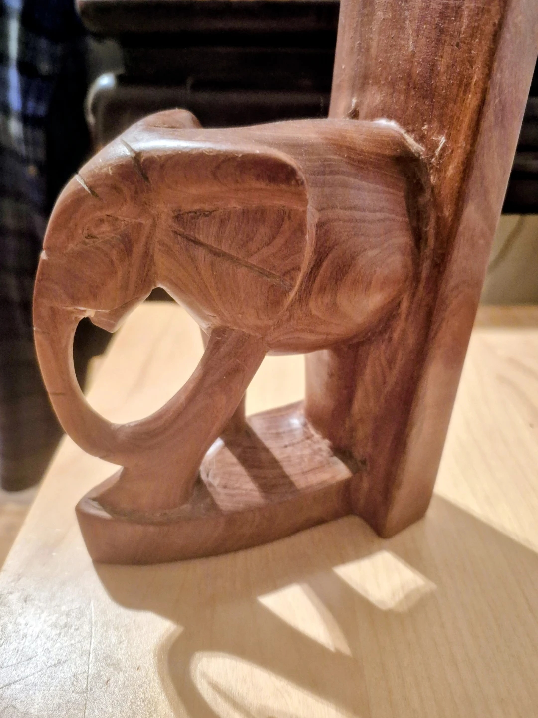 Hand-Carved Wooden Elephant Bookend - photo 3