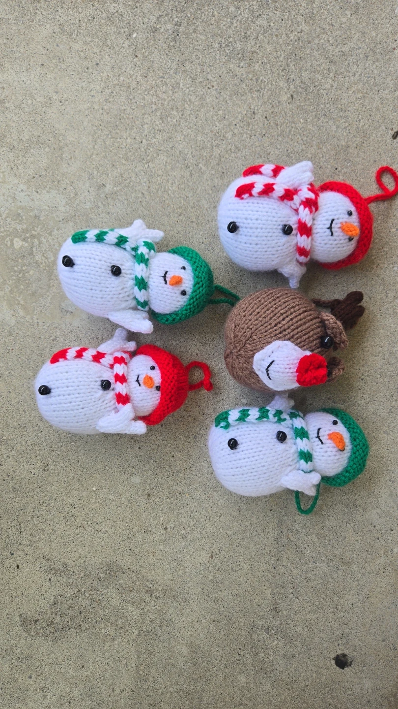 Set of 5 Handmade Knitted Christmas Ornaments