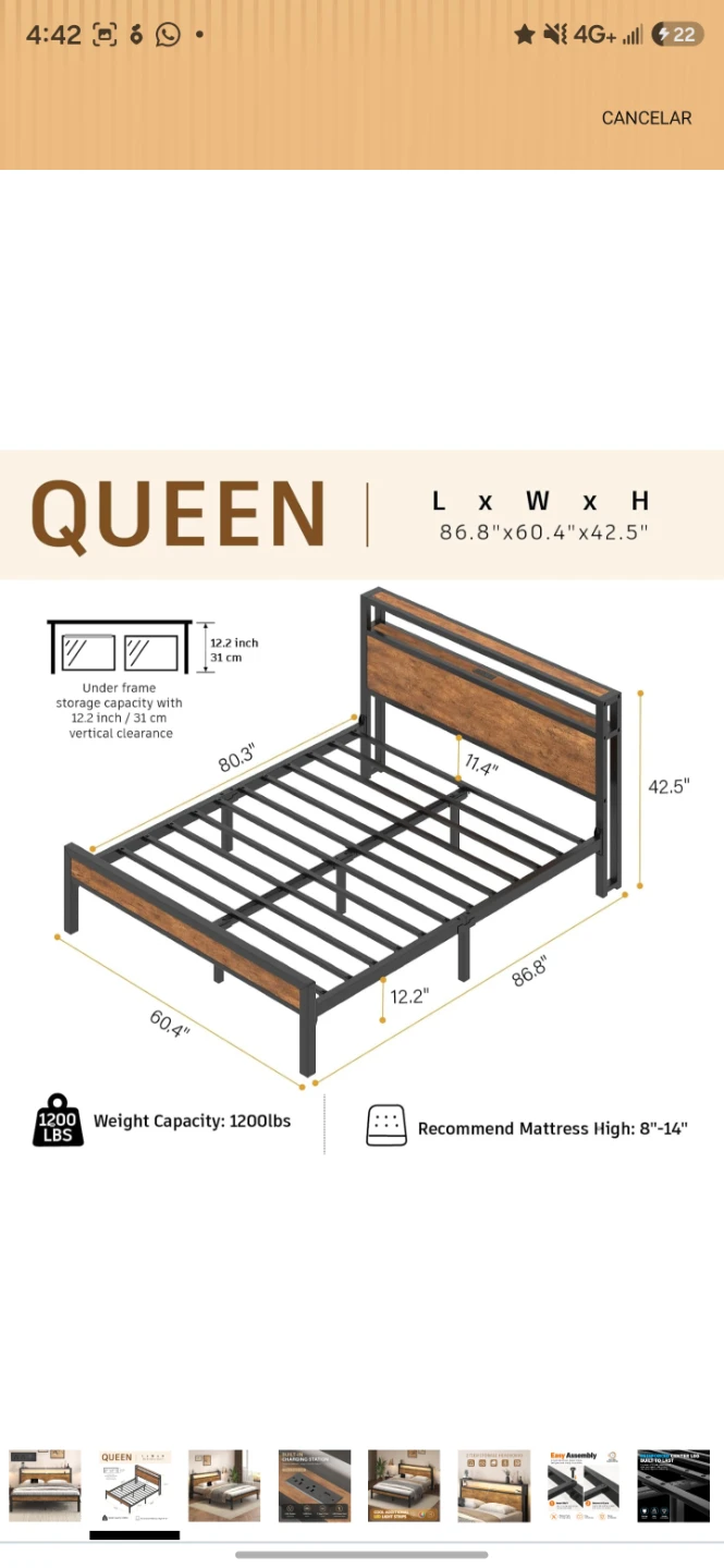 Second hand Queen bedframe with headboard - photo 2