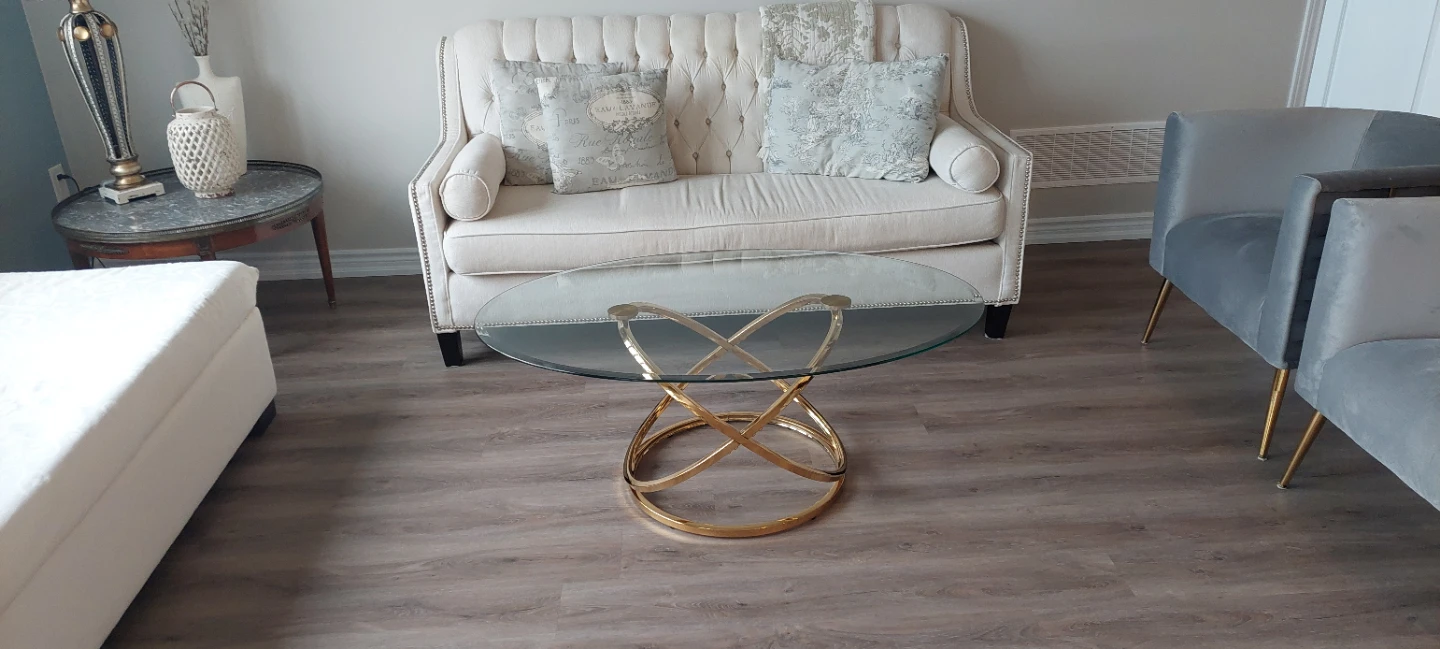 Oval Glass Coffee Table with Gold Metal Base - photo 3
