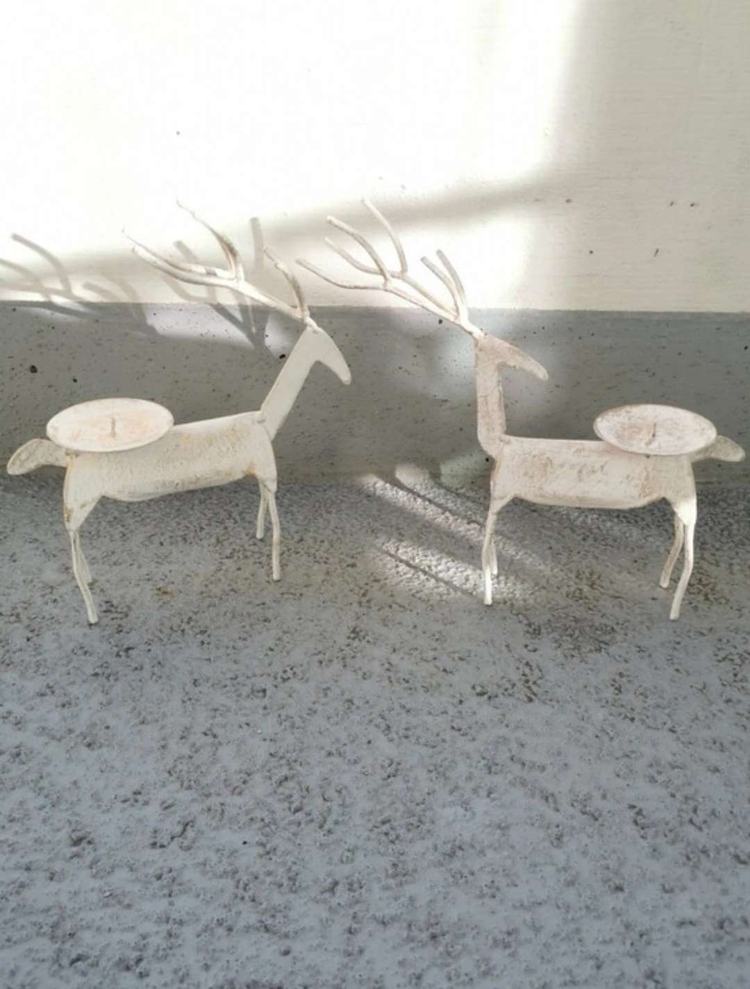 Rustic Metal Reindeer Pillar Candle Holders Pair Christmas Decor - photo 4