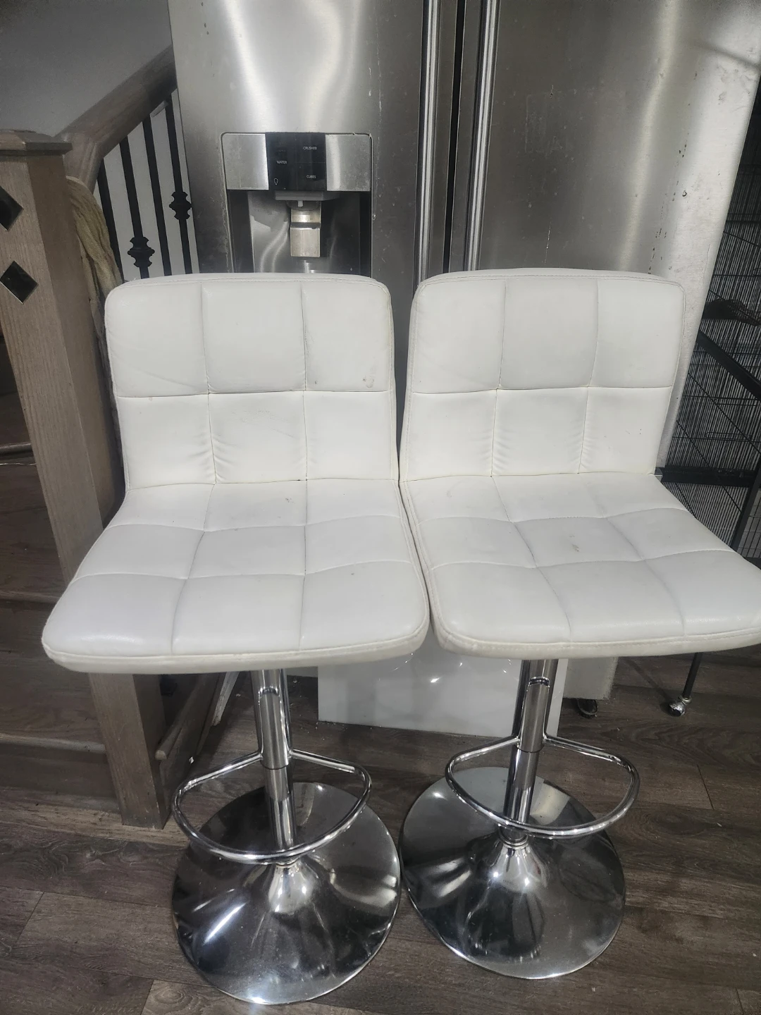 Two White Adjustable Bar Stools