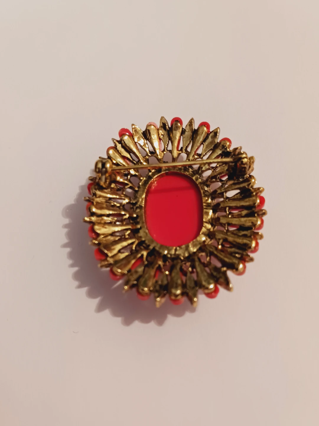 Beautiful Gold Tone Pink Cabochon Oval Brooch - photo 3