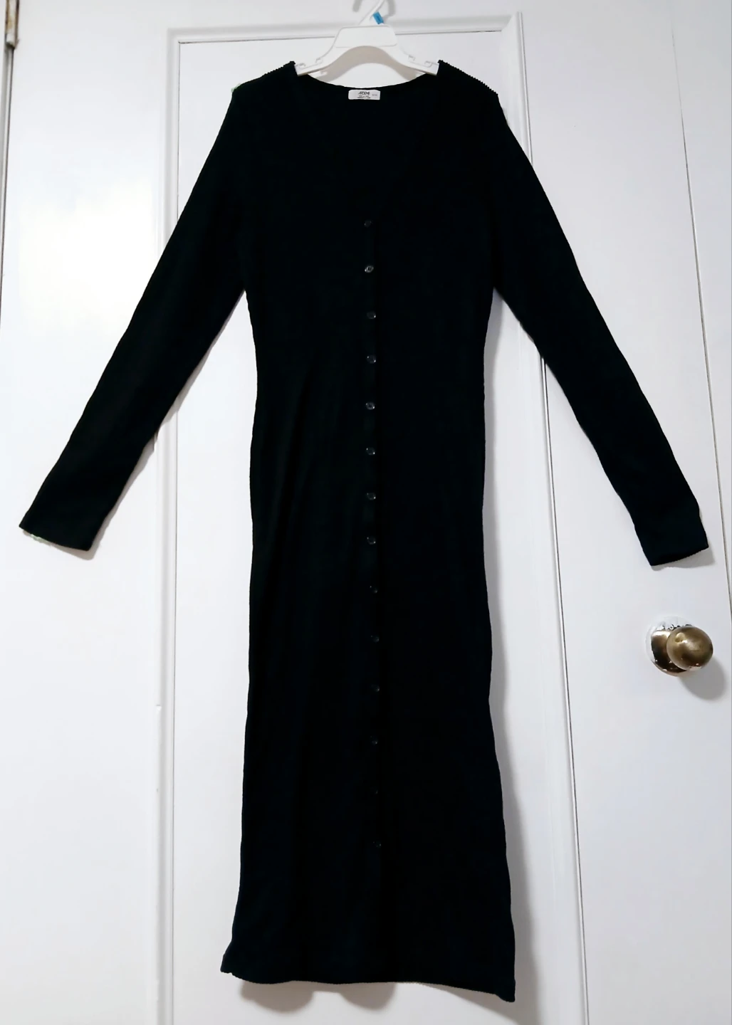 Women XL Black Ribbed Button-Down Dress