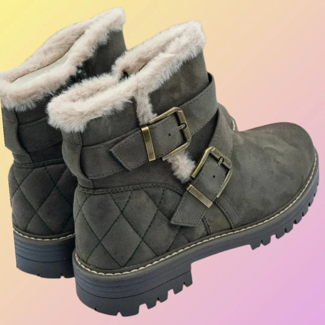 NIB Olive Green Faux Shearling Lined Ankle Bootie W Zipper - photo 3