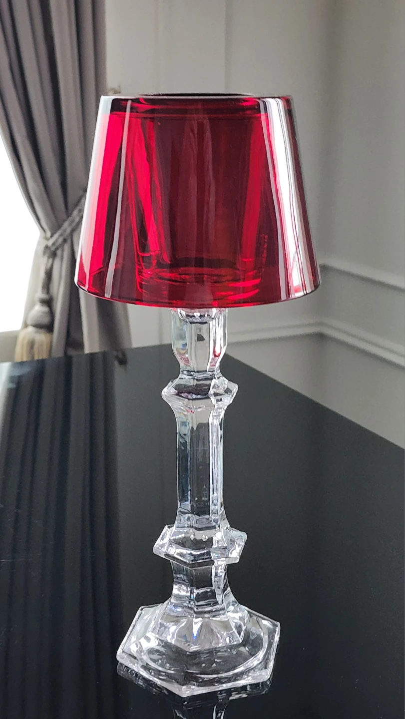 Clear Glass and Red Hurricane Candle Holder