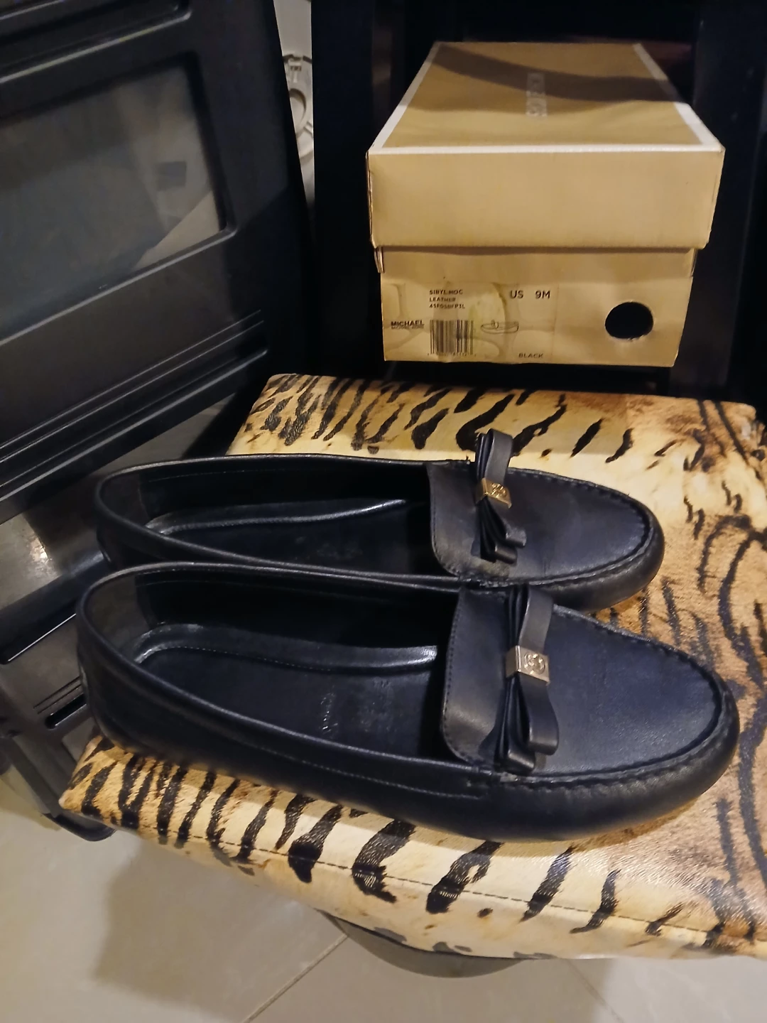 Michael Kors Brand New Black Loafers with Gold Accent Emblem