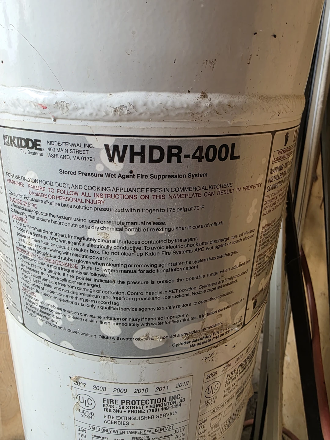 Kidde WHDR-400L Wet Agent Fire Suppression Cylinder - photo 2