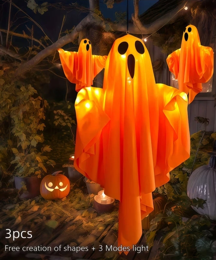 (BRAND NEW) 3-Piece LED Hanging Ghost Halloween Decor - photo 2