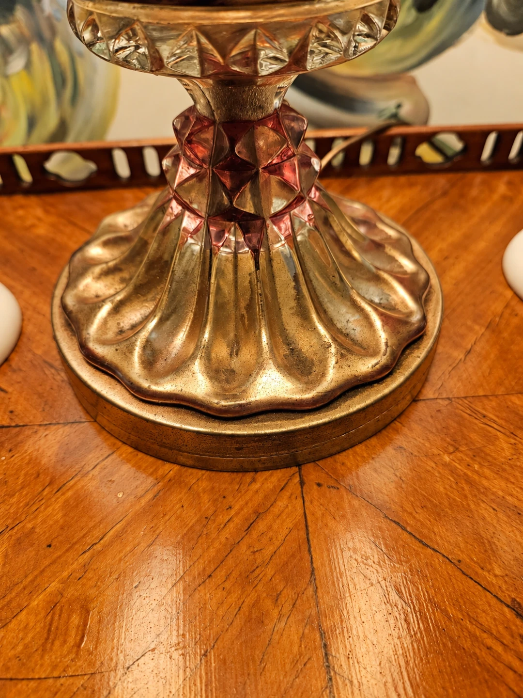 Vintage 40s Ruby Glass and Brass Table Lamp with shade - photo 3