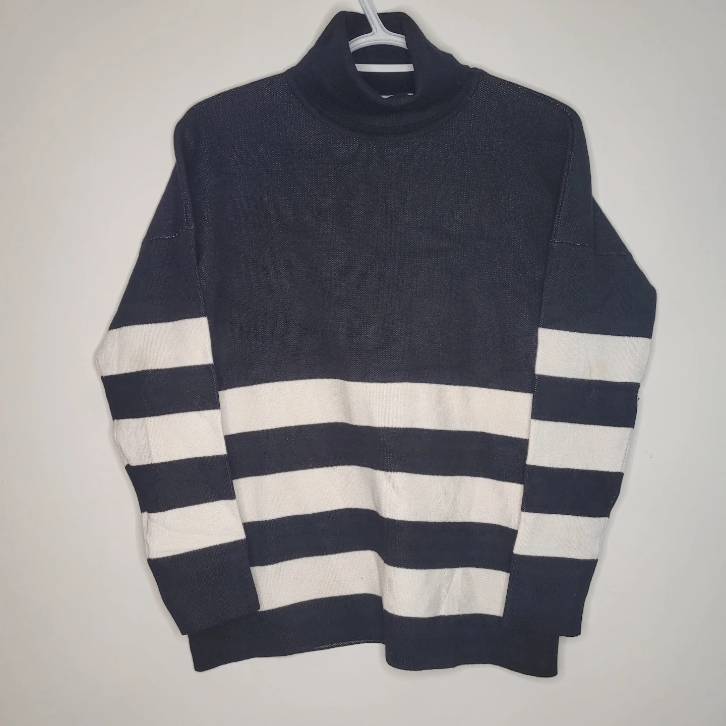 Navy and White Striped Turtleneck Sweater - photo 2
