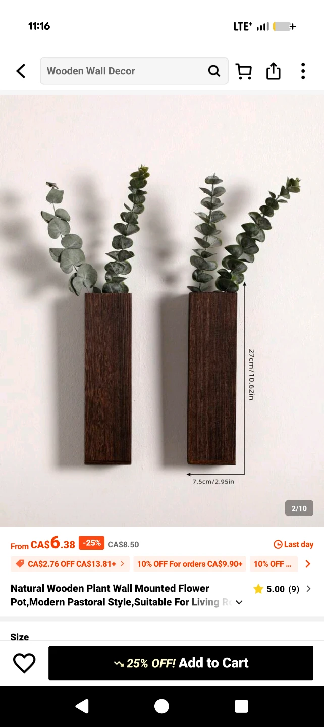 Natural Wooden Wall Mounted Flower Pot - photo 3