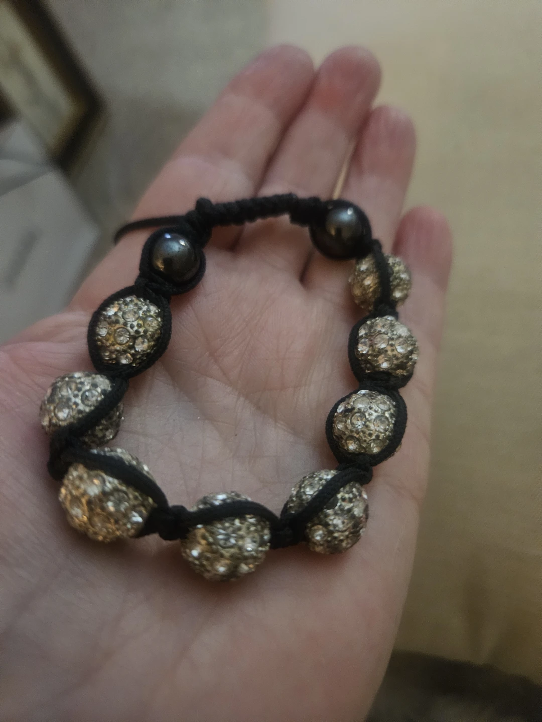 Black Shamballa-style Macrame Crystal Beaded Bracelet - photo 2