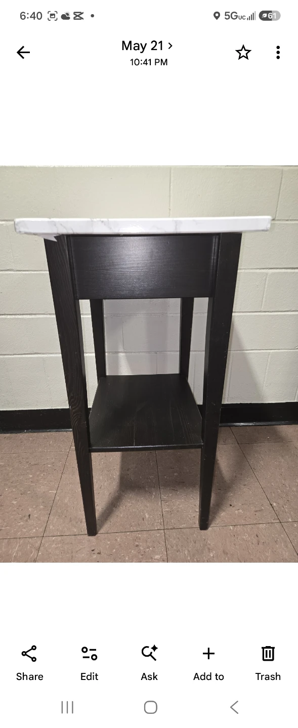 Black Wood Bedside Table Nightstand Sofa End Table Faux Marble - photo 4