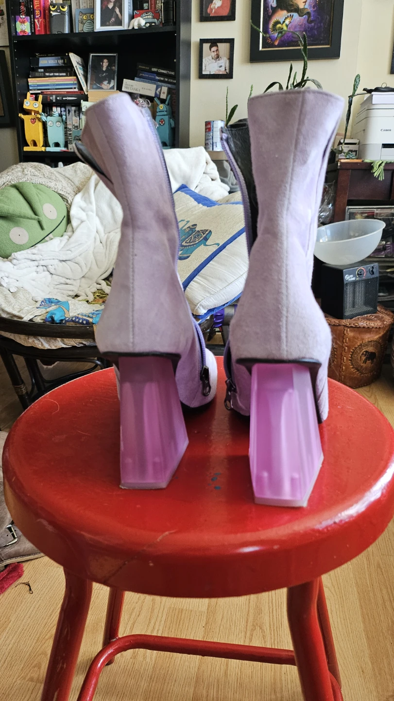 Lavender Suede Ankle Boots with Transparent Heels - photo 4