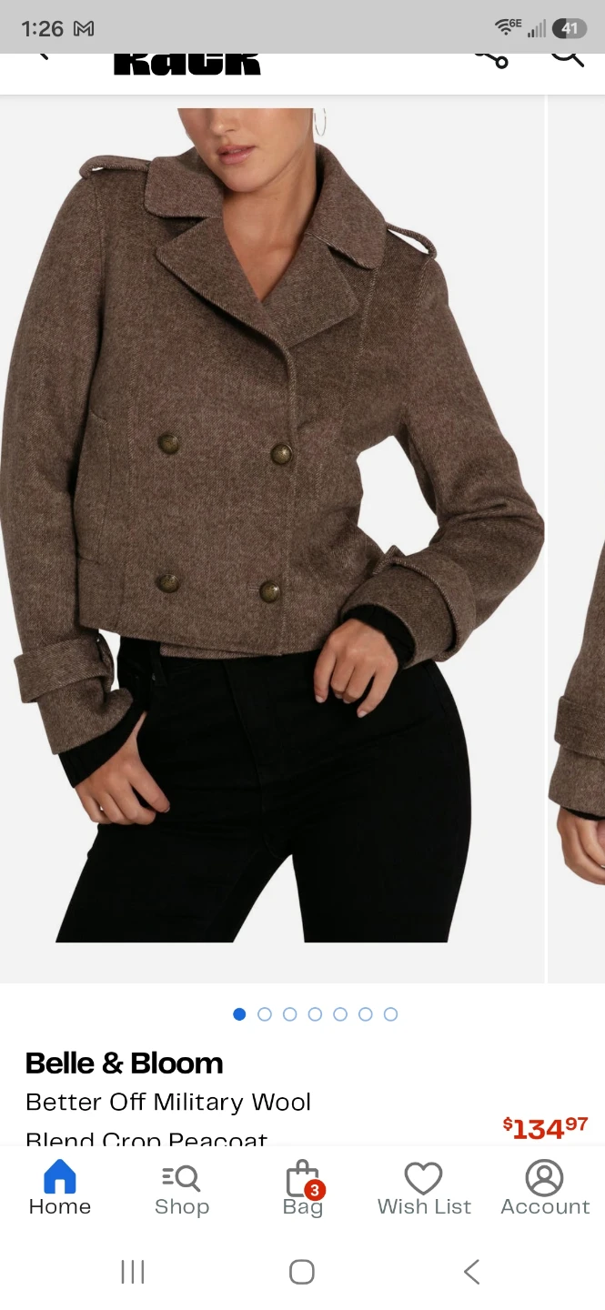 Belle & Bloom Better Off Military Wool Blend Cropped Peacoat