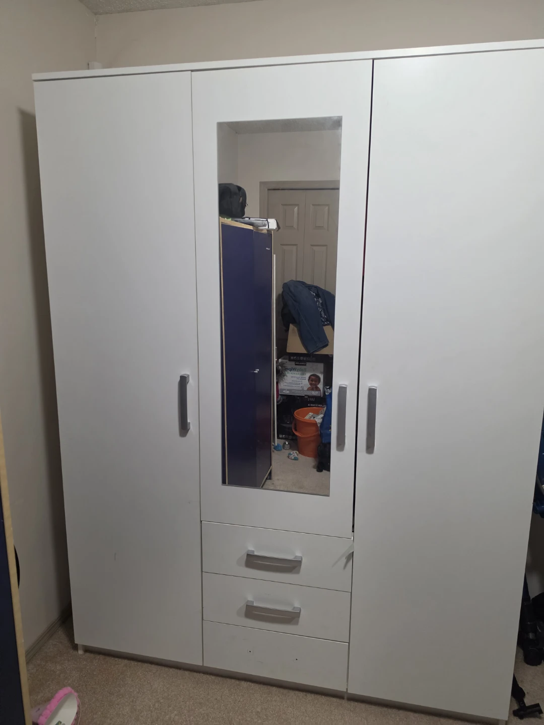 White Wardrobe with Mirror and Drawers
