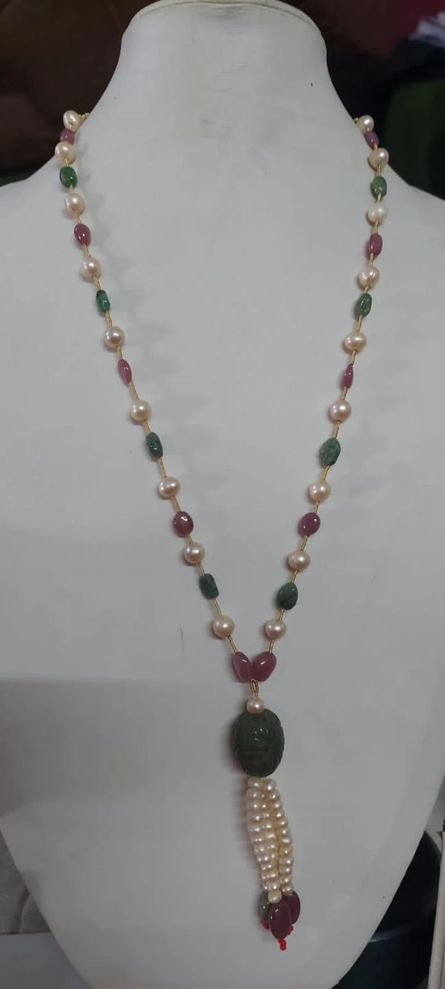 Pearl and Gemstone Tassel Necklace