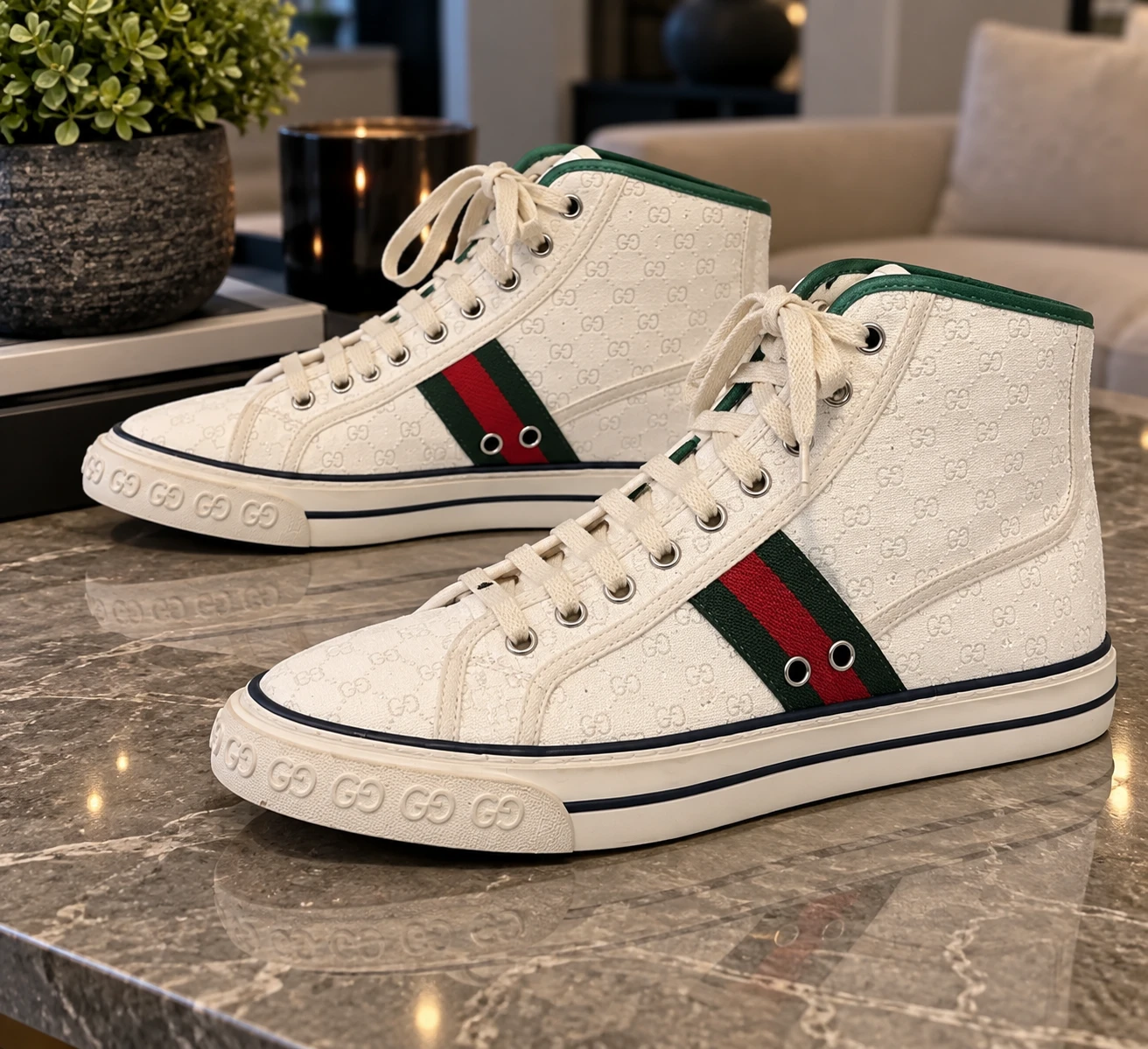 Designer-Style High-Top Sneakers – White/Green/Red
