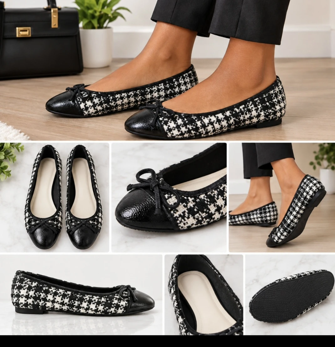 Black and white houndstooth ballet flats size 6.5
