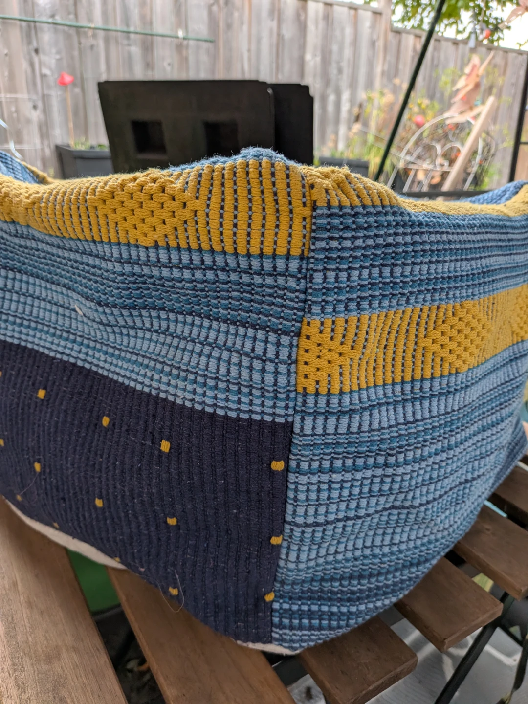 Woven Fabric Pouf/Foot cushion Blue and Yellow - photo 2