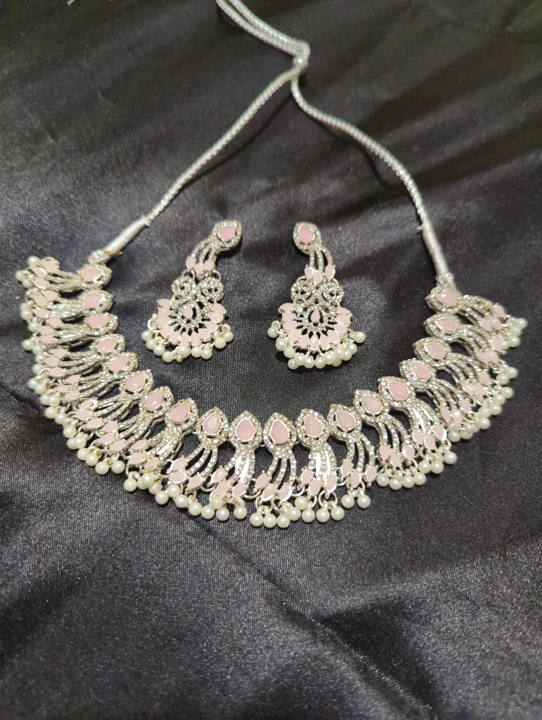 Pink and Silver Tone Necklace and Earring Set - photo 3