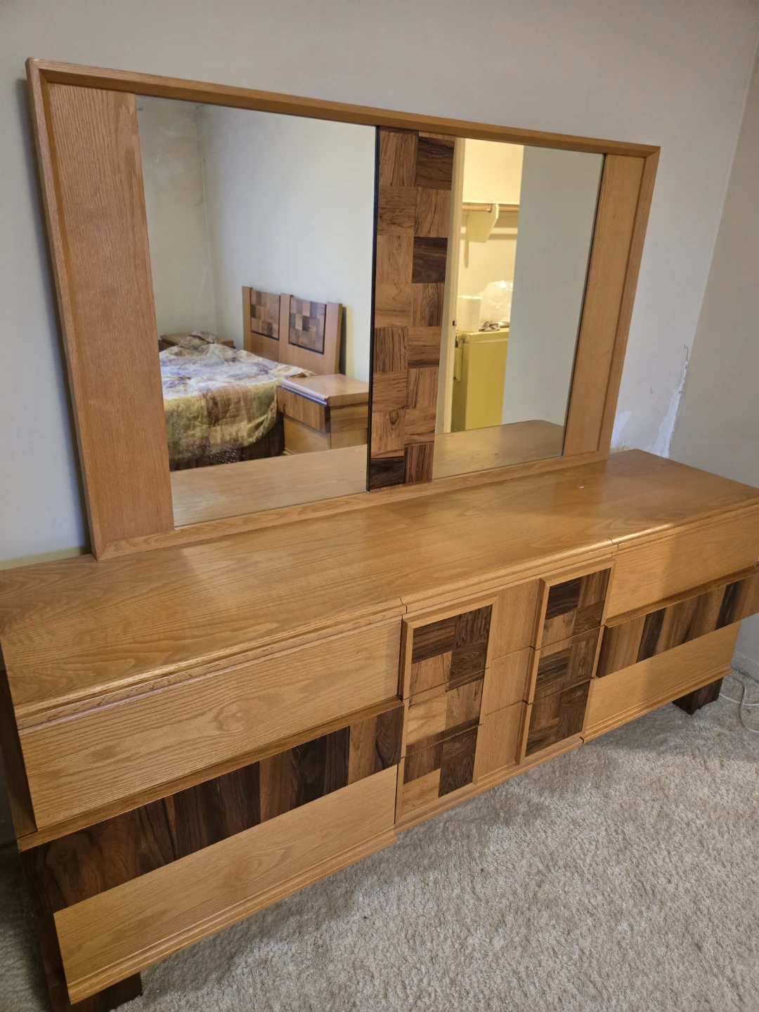 Large Wooden Bedroom Dresser with Mirror - photo 2