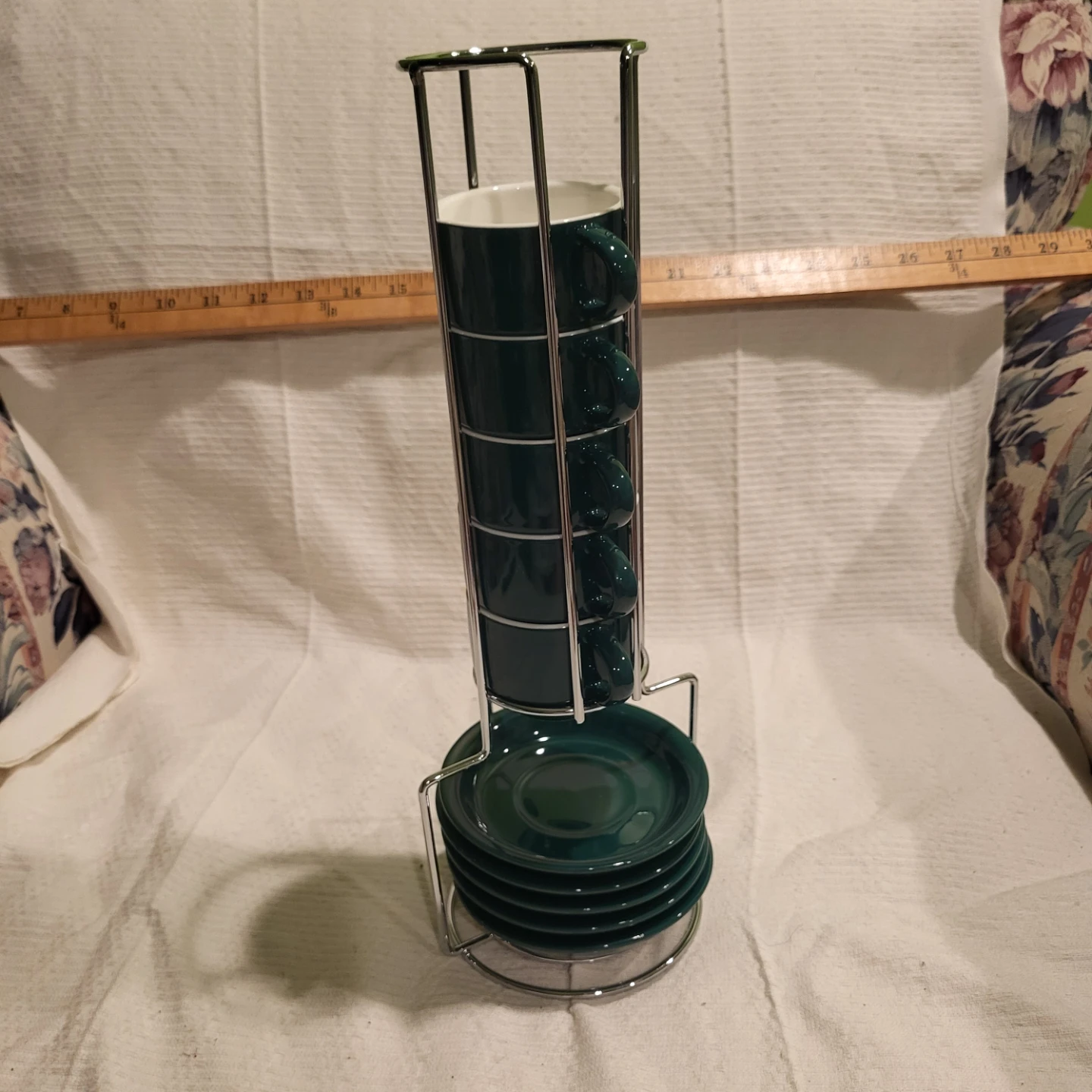 Set of 5 Dark Green Espresso Cups with Stand