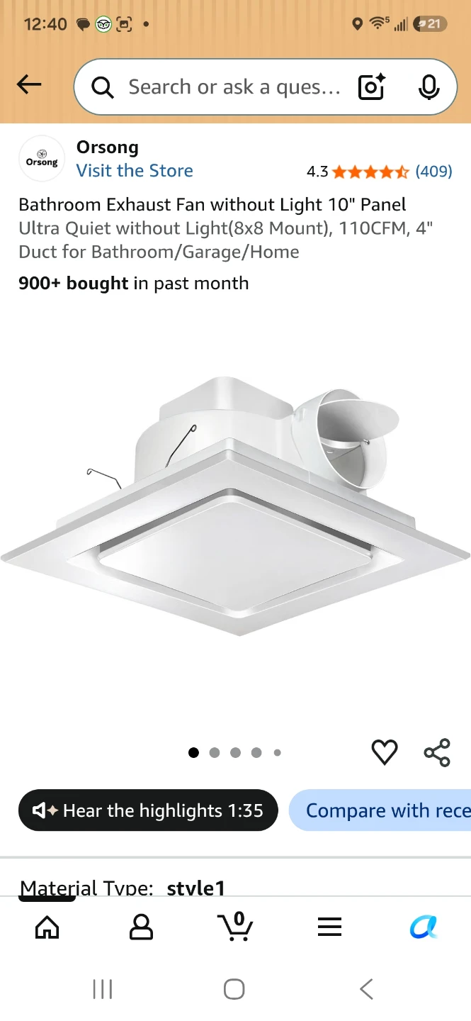 Orsong 110CFM Bathroom Exhaust Fan