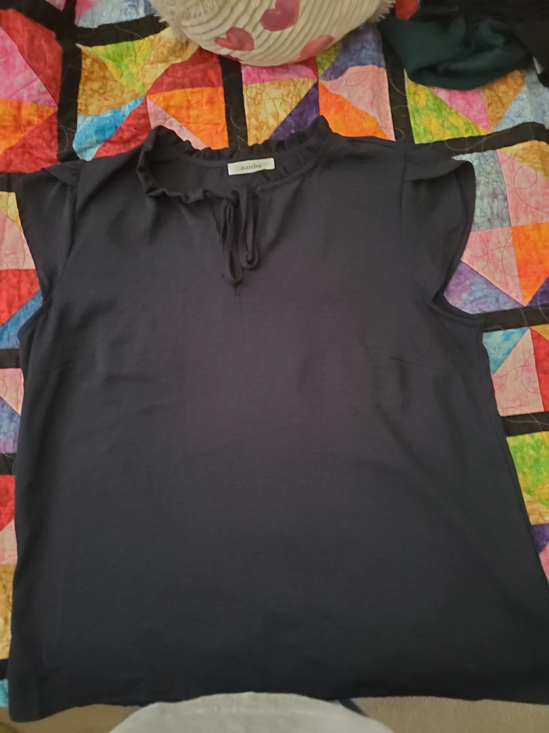 Mandee black ruffled neck blouse