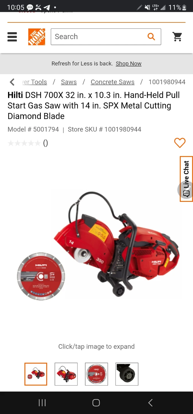 Hilti DSH 700X Gas Saw with 14 in. Diamond Blade