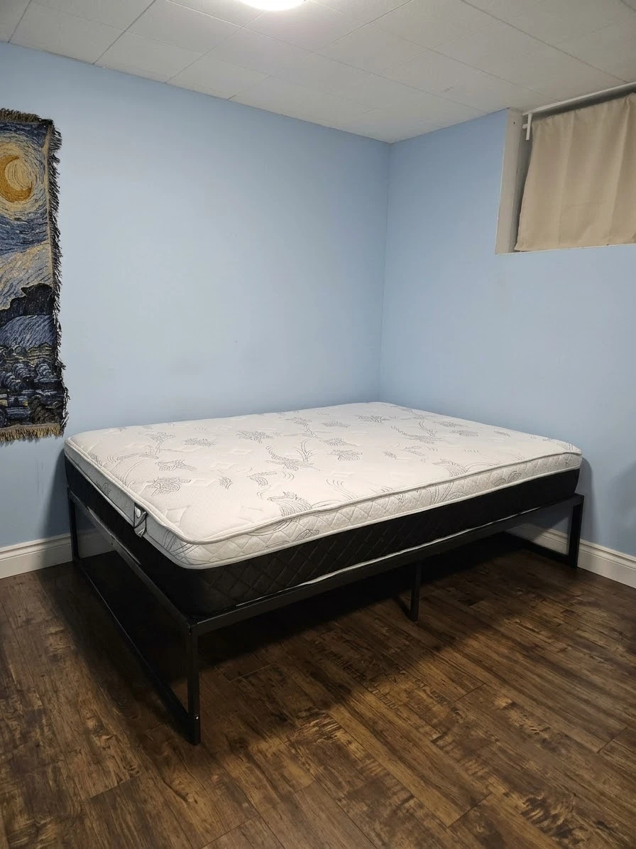 Full Size Mattress and Black Metal Bed Frame