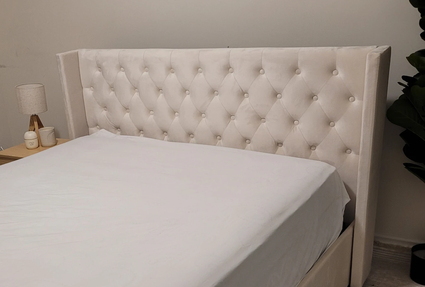 King size Cream Tufted Queen Wingback Headboard