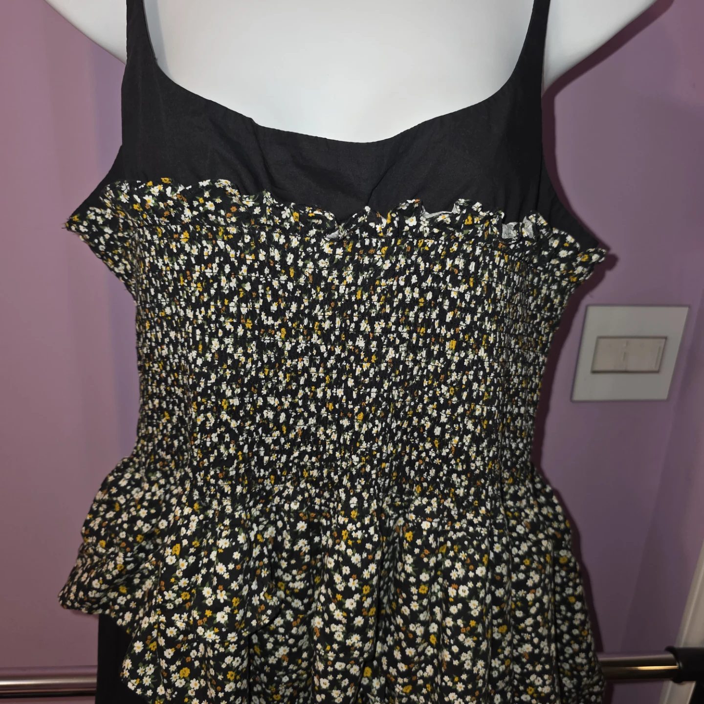 Allina Liu Floral Smocked Diana Dress Black Size M - photo 3