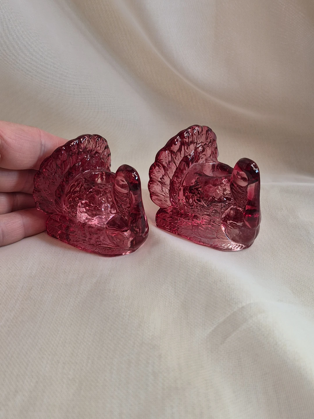 Pair of Vintage Crystal Pink Turkey Mini Candle Holders - photo 3