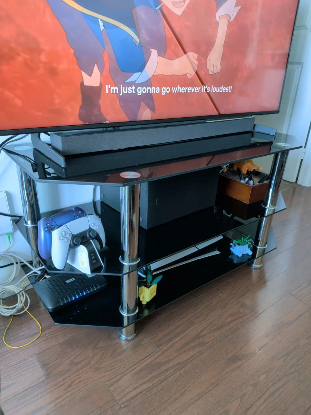 Three-Tier Black Glass TV Stand