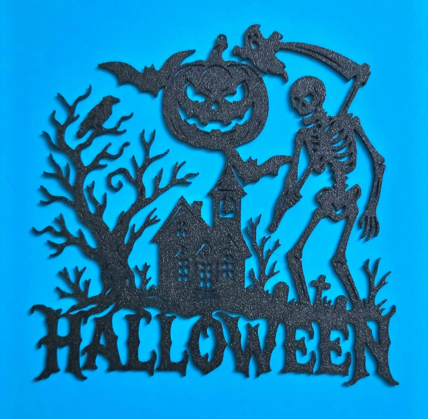 Halloween skeleton and pumpkin wall decoration