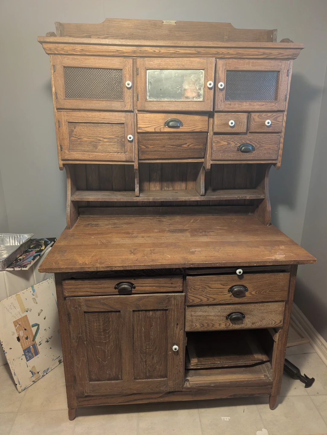 Vintage Solid Oak Kitchen Hutch