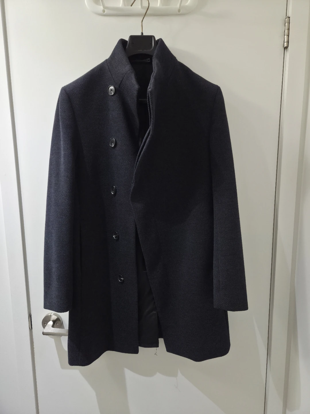 Zara Wool Blend Overcoat - Navy (Size S)