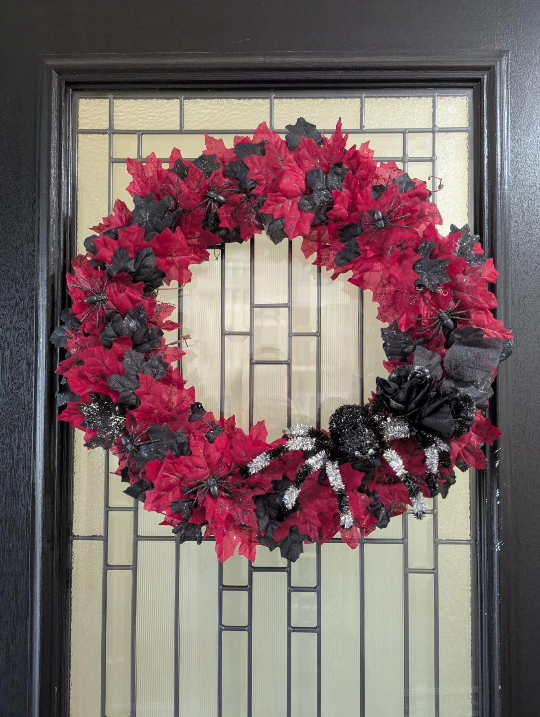 Halloween Red and Black Maple Leaf Wreath