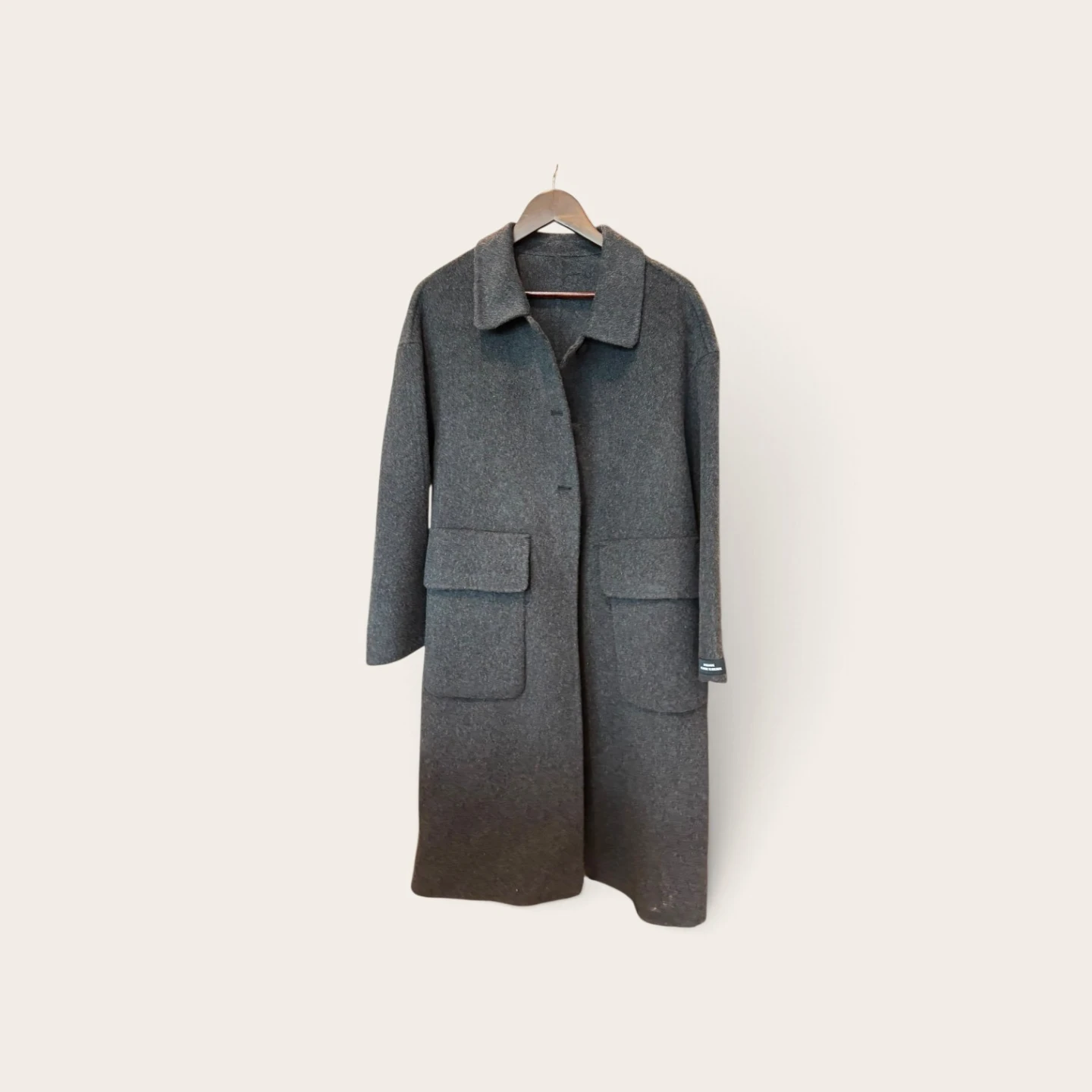 Dark Grey Wool-Blend Long Coat small and medium-sized
